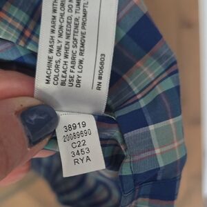 Duluth Trading Co Blue and Green Plaid Button Down Shirt